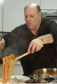 Frankie the Butcher Cooking Pasta